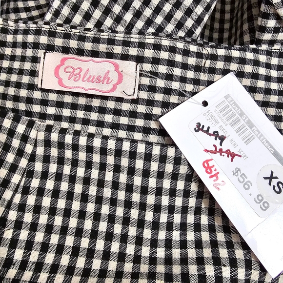 Blush Black White Checkered Oversized Front Bow Mini Skirt Size XSmall - Picture 3 of 4